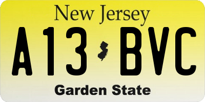 NJ license plate A13BVC