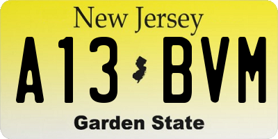NJ license plate A13BVM