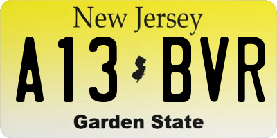 NJ license plate A13BVR