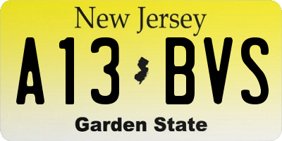 NJ license plate A13BVS