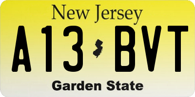 NJ license plate A13BVT