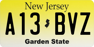 NJ license plate A13BVZ