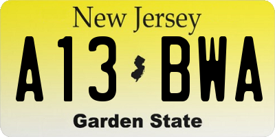 NJ license plate A13BWA