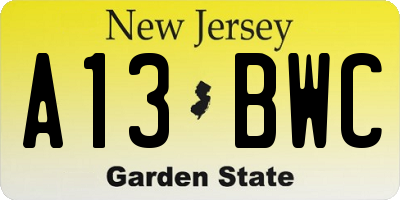 NJ license plate A13BWC
