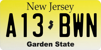 NJ license plate A13BWN