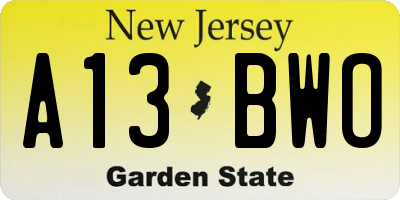 NJ license plate A13BWO
