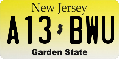 NJ license plate A13BWU