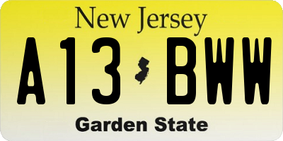 NJ license plate A13BWW