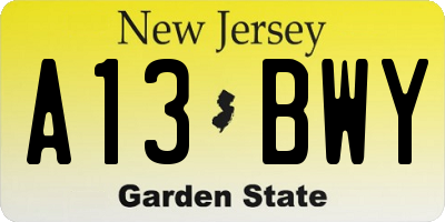 NJ license plate A13BWY