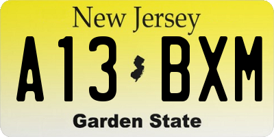 NJ license plate A13BXM
