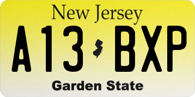 NJ license plate A13BXP
