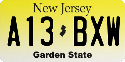 NJ license plate A13BXW