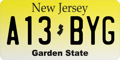 NJ license plate A13BYG