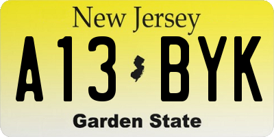 NJ license plate A13BYK