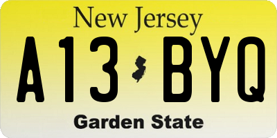 NJ license plate A13BYQ