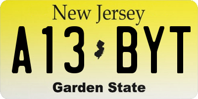 NJ license plate A13BYT