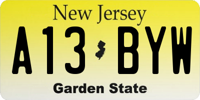 NJ license plate A13BYW