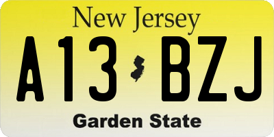 NJ license plate A13BZJ