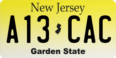 NJ license plate A13CAC