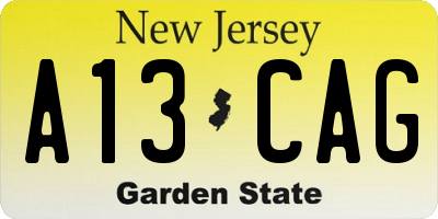 NJ license plate A13CAG