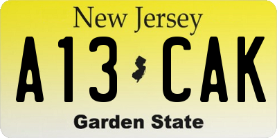 NJ license plate A13CAK