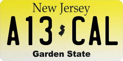 NJ license plate A13CAL