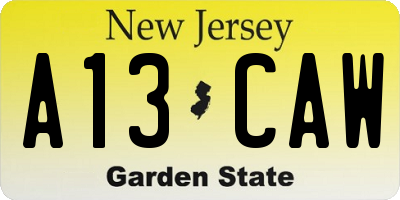 NJ license plate A13CAW