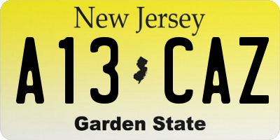 NJ license plate A13CAZ