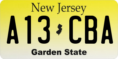 NJ license plate A13CBA