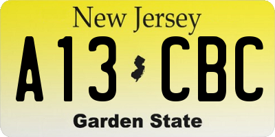 NJ license plate A13CBC