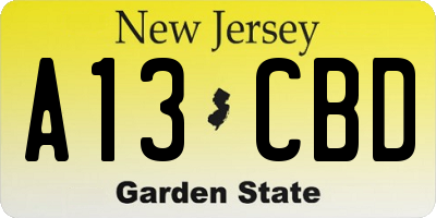 NJ license plate A13CBD