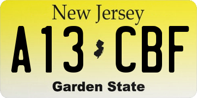 NJ license plate A13CBF