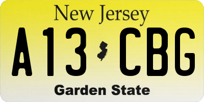 NJ license plate A13CBG