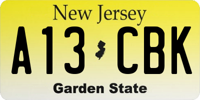 NJ license plate A13CBK