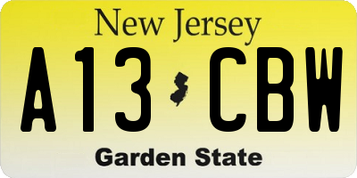 NJ license plate A13CBW