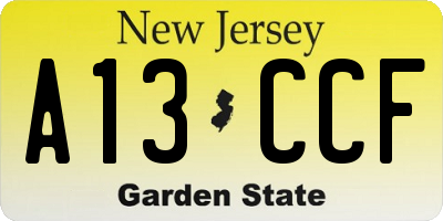 NJ license plate A13CCF