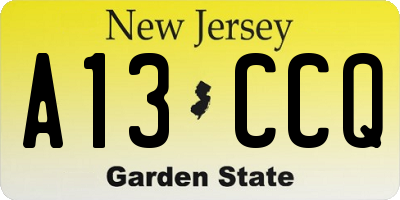 NJ license plate A13CCQ
