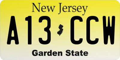 NJ license plate A13CCW