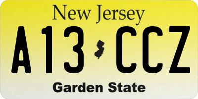 NJ license plate A13CCZ