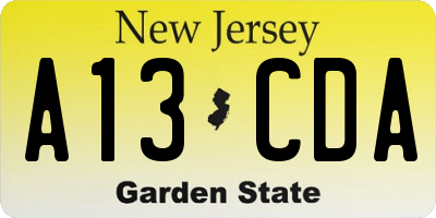 NJ license plate A13CDA
