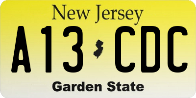 NJ license plate A13CDC