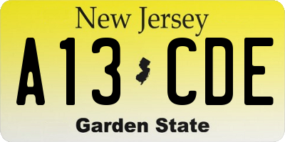 NJ license plate A13CDE