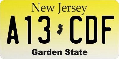 NJ license plate A13CDF