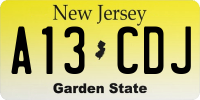 NJ license plate A13CDJ