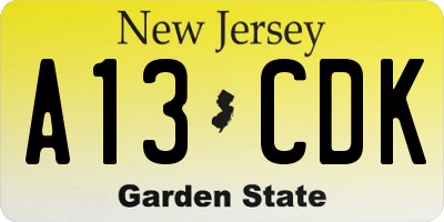 NJ license plate A13CDK
