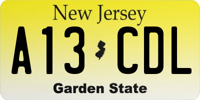 NJ license plate A13CDL
