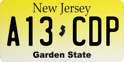 NJ license plate A13CDP