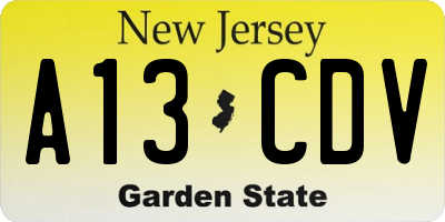 NJ license plate A13CDV
