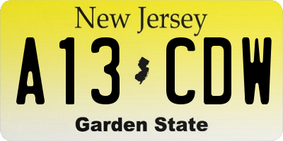 NJ license plate A13CDW