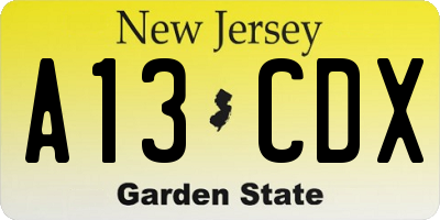 NJ license plate A13CDX